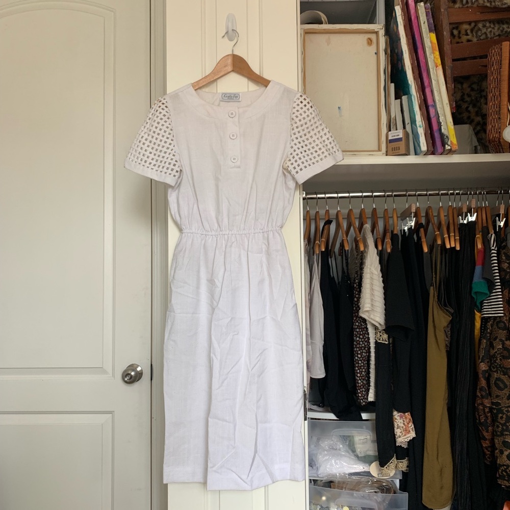 Vintage white linen midi dress